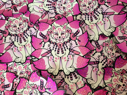 Pink Kitsune Glitter Holographic Sticker