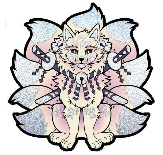 Snow Kitsune Glitter Holographic Sticker