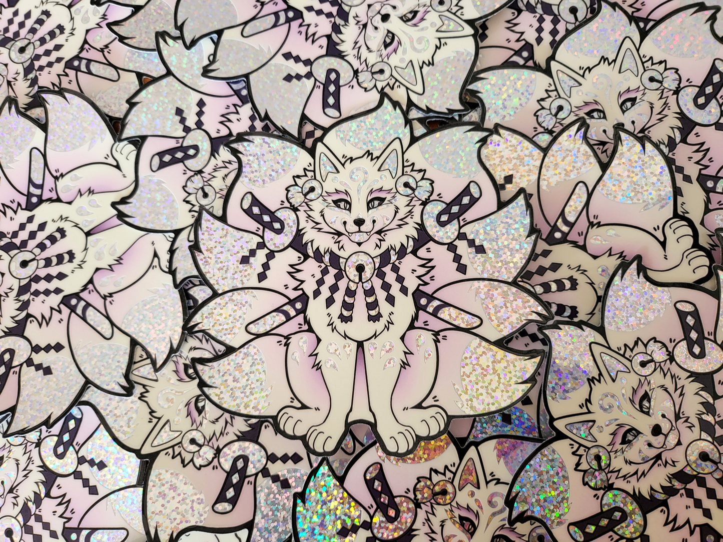 Snow Kitsune Glitter Holographic Sticker